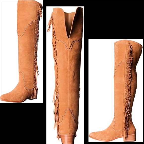 FRYE SUEDE LEATHER BOHO FRINGE OTK BOOT - Picture 4 of 9